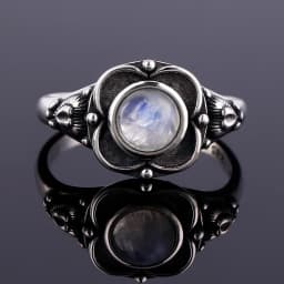 Round Oval Big Natural Moonstones Rings Women's Silver Plated Rings Gifts Vintage Fine Jewelry