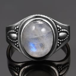 Round Oval Big Natural Moonstones Rings Women's Silver Plated Rings Gifts Vintage Fine Jewelry