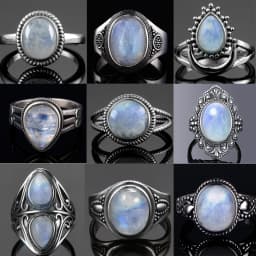 Round Oval Big Natural Moonstones Rings Women's Silver Plated Rings Gifts Vintage Fine Jewelry