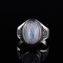 Round Oval Big Natural Moonstones Rings Women's Silver Plated Rings Gifts Vintage Fine Jewelry