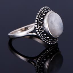 Round Oval Big Natural Moonstones Rings Women's Silver Plated Rings Gifts Vintage Fine Jewelry