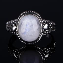 Round Oval Big Natural Moonstones Rings Women's Silver Plated Rings Gifts Vintage Fine Jewelry