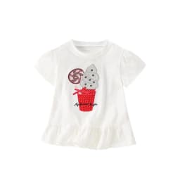Jumping Meters New Arrival Ice Cream Embroidery Hot Selling Cotton Summer Girls Tshirts Baby Clothes Children's Tees Tops