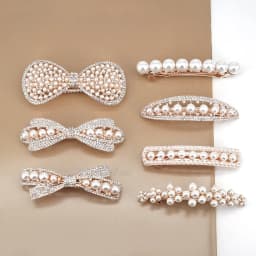 Women's White Hair Clip Korean Version Simulated Pearl Spring Hairpin Bow Hair Accessories Hollow Rhinestone Bride Headpiece