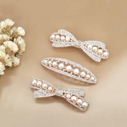 Women's White Hair Clip Korean Version Simulated Pearl Spring Hairpin Bow Hair Accessories Hollow Rhinestone Bride Headpiece