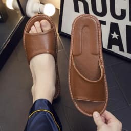 Genuine Leather Slippers Homes In Indoor Slipper Summer Open Toe Sandals Men Women Elderly Casual Slides Shoes