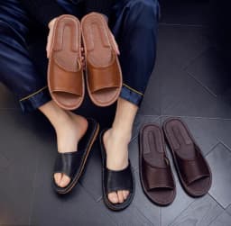 Genuine Leather Slippers Homes In Indoor Slipper Summer Open Toe Sandals Men Women Elderly Casual Slides Shoes