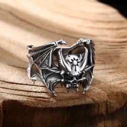 Buyee 925 Sterling Silver Male Big Ring Finger Elegant Gary Bat Open Ring for Woman Men Unique Fashion Fine Jewelry Circle