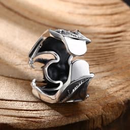 Buyee 925 Sterling Silver Male Big Ring Finger Elegant Gary Bat Open Ring for Woman Men Unique Fashion Fine Jewelry Circle