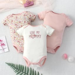  3PCS Summer Baby Girls Three Piece Bodysuit Animal Kingdom and Elephant Letter Pattern Short Sleeve Bodysuit Mother's Day Gif