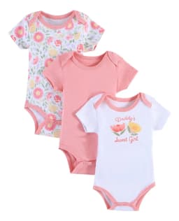  3PCS Summer Baby Girls Three Piece Bodysuit Animal Kingdom and Elephant Letter Pattern Short Sleeve Bodysuit Mother's Day Gif