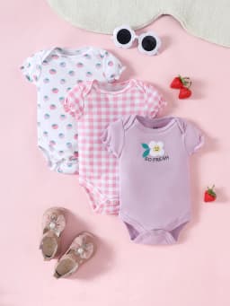  3PCS Summer Baby Girls Three Piece Bodysuit Animal Kingdom and Elephant Letter Pattern Short Sleeve Bodysuit Mother's Day Gif