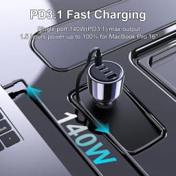 Ubigbuy 240W Car Charger PD 3.1 140W 100W PPS 45W Super Fast Charging USB C Car Phone Adapter for MacBook Pro iPhone 15 Samsung