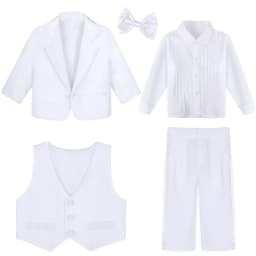 Baby Boy Baptism Outfit Infant Tuxedo Christening Wedding Birthday Celebration Formal Gentleman Suit White 6 Months to 3 Years