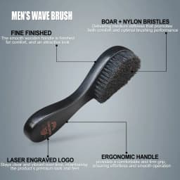Gracemen 360 Wave Brush for Men Medium Stiffness Boar + Nylon Bristles Hair Beard Brush Multi Color Wood Handle Styling Comb