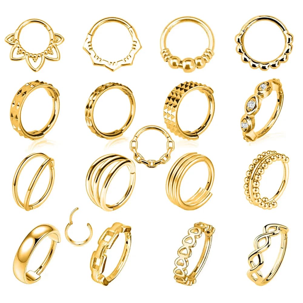 Flower Moon Heart Tush Teardrop Septum Piercing Drop Clicker Segment Nose Ring Daith Conch Hoop Earring 316L Surgical Steel 16G