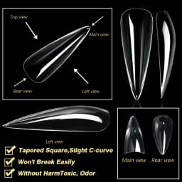 250pcs/box Transparent Seamless Fake Nail Soft Full Cover Trapezoidal Oval Almond Full Paste for Nail Decoration Tools