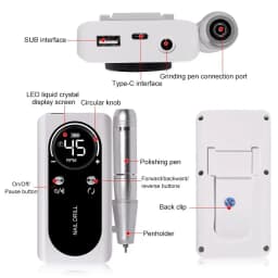 45000RPM Nail Drill Machine Portable Electric Nail File Machine Rechargeable Nail Lathe Nail Polish Gel Sander Nail Art Tools