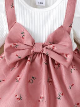 2pc/Set Childrens' baby Girl Dress Color Blocking Broken Flowers Big Bow Princess Dress+Headband 0-24 Months baby Fashion Dress