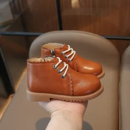 Girls Leather Boots 2024 Spring Autumn Kids Ankle Boots For Girl Lace-up Side Zipper Rubber Boots Size 21-30