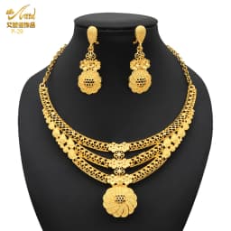ANIID Dubai 24K Gold Color Jewelry Sets Wedding African Necklace Earrings For Women Nigerian Indian Bridal 2PCS Set Party Gifts