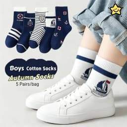 5 Pairs Baby Crew Socks Spring Autumn Cotton Socks Kids Boys Striped Socks Children's Sport Socks