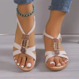 New Style Round Toe Wedge Heel Metal Decorated Fashionable Women's Shoes Flat Wear-resistant Comfortable Casual Sandals