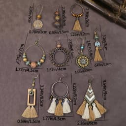 10 Pairs Brown Earrings Set Boho Jewelry Set Drop Dangle Earrings Tassel Wooden Beading Vintage Statement Earrings for Women