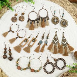 10 Pairs Brown Earrings Set Boho Jewelry Set Drop Dangle Earrings Tassel Wooden Beading Vintage Statement Earrings for Women