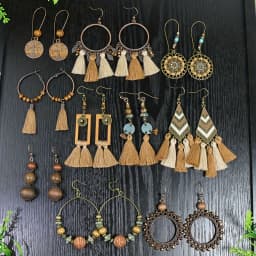 10 Pairs Brown Earrings Set Boho Jewelry Set Drop Dangle Earrings Tassel Wooden Beading Vintage Statement Earrings for Women