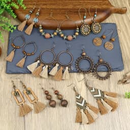 10 Pairs Brown Earrings Set Boho Jewelry Set Drop Dangle Earrings Tassel Wooden Beading Vintage Statement Earrings for Women