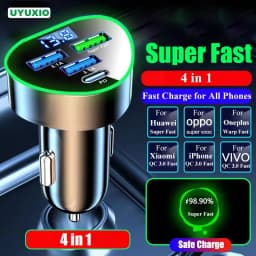 UYUXIO USB C Car Phone Charger Super Fast Charge in Car with LED Voltage Display for iPhone Samsung Huawei Oneplus Android Phone