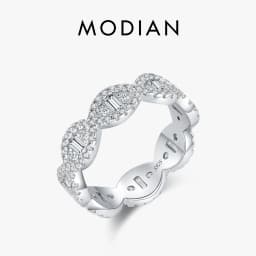 MODIAN 925 Sterling Silver Sparkling Geometric Clear Zirconia Eternity Band Stackable Rings For Women Fine Vacation Jewelry Gift
