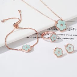 4pc Double-Sided Plum Blossom Jewelry Set Zircon New Hot Selling Plant Five Leaf Flower Women'sHigh-Quality Clover