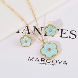 4pc Double-Sided Plum Blossom Jewelry Set Zircon New Hot Selling Plant Five Leaf Flower Women'sHigh-Quality Clover