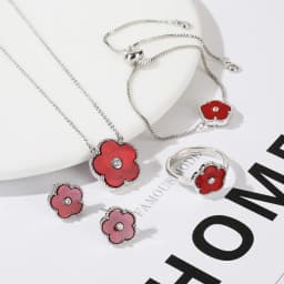 4pc Double-Sided Plum Blossom Jewelry Set Zircon New Hot Selling Plant Five Leaf Flower Women'sHigh-Quality Clover