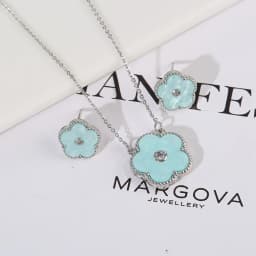 4pc Double-Sided Plum Blossom Jewelry Set Zircon New Hot Selling Plant Five Leaf Flower Women'sHigh-Quality Clover