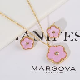 4pc Double-Sided Plum Blossom Jewelry Set Zircon New Hot Selling Plant Five Leaf Flower Women'sHigh-Quality Clover