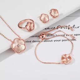 4pc Double-Sided Plum Blossom Jewelry Set Zircon New Hot Selling Plant Five Leaf Flower Women'sHigh-Quality Clover