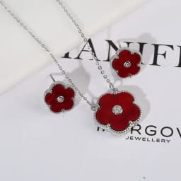 4pc Double-Sided Plum Blossom Jewelry Set Zircon New Hot Selling Plant Five Leaf Flower Women'sHigh-Quality Clover