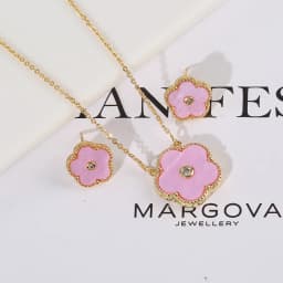 4pc Double-Sided Plum Blossom Jewelry Set Zircon New Hot Selling Plant Five Leaf Flower Women'sHigh-Quality Clover