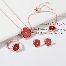 4pc Double-Sided Plum Blossom Jewelry Set Zircon New Hot Selling Plant Five Leaf Flower Women'sHigh-Quality Clover