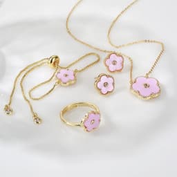 4pc Double-Sided Plum Blossom Jewelry Set Zircon New Hot Selling Plant Five Leaf Flower Women'sHigh-Quality Clover