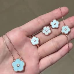 4pc Double-Sided Plum Blossom Jewelry Set Zircon New Hot Selling Plant Five Leaf Flower Women'sHigh-Quality Clover