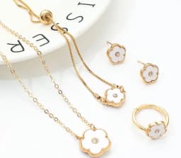 4pc Double-Sided Plum Blossom Jewelry Set Zircon New Hot Selling Plant Five Leaf Flower Women'sHigh-Quality Clover