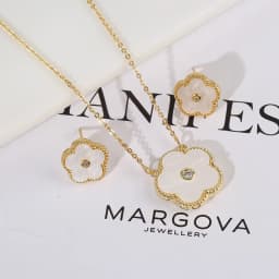4pc Double-Sided Plum Blossom Jewelry Set Zircon New Hot Selling Plant Five Leaf Flower Women'sHigh-Quality Clover