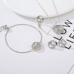 4pc Double-Sided Plum Blossom Jewelry Set Zircon New Hot Selling Plant Five Leaf Flower Women'sHigh-Quality Clover