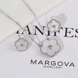 4pc Double-Sided Plum Blossom Jewelry Set Zircon New Hot Selling Plant Five Leaf Flower Women'sHigh-Quality Clover