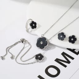 4pc Double-Sided Plum Blossom Jewelry Set Zircon New Hot Selling Plant Five Leaf Flower Women'sHigh-Quality Clover