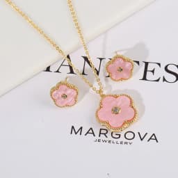 4pc Double-Sided Plum Blossom Jewelry Set Zircon New Hot Selling Plant Five Leaf Flower Women'sHigh-Quality Clover